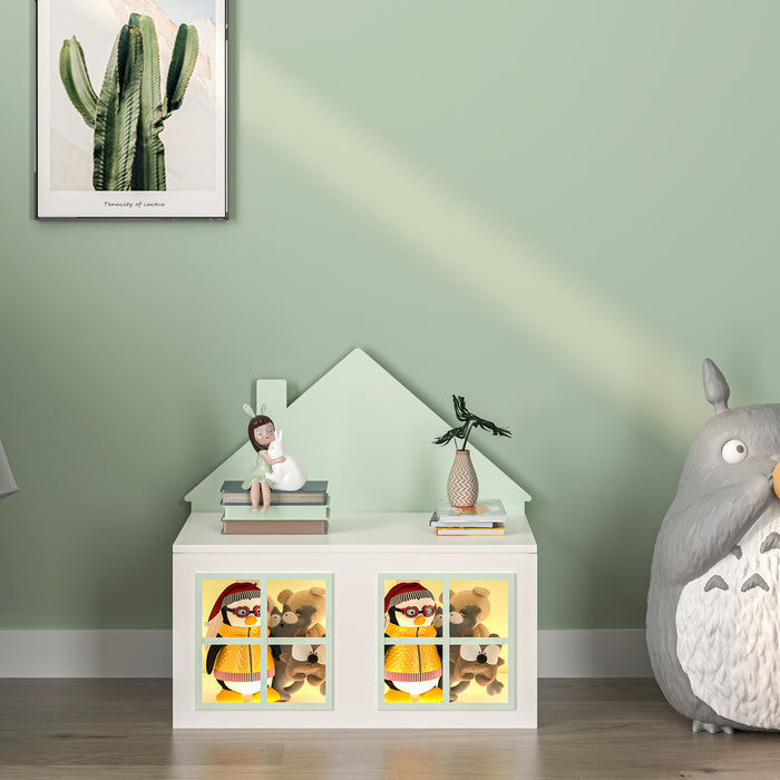 Baule Portagiochi Vipsali per Cameretta Design Casetta 56x60x33 cm Verde / Bianco [en.casa]