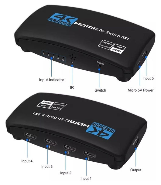 Splitter HDMI 2.0 4K Ultra HD 5 porte per TV console con telecomando QZQ3-5