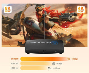 Splitter HDMI 2.1 4K Ultra HD 3 porte per TV console con telecomando QZ8Q3