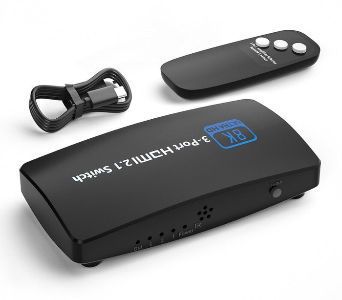 Splitter HDMI 2.1 4K Ultra HD 3 porte per TV console con telecomando QZ8Q3