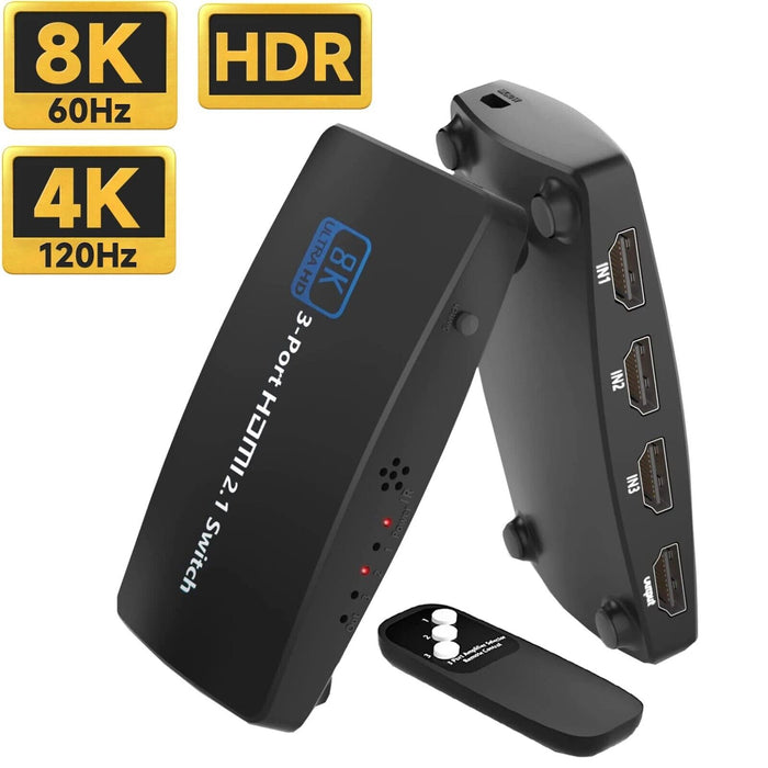 Splitter HDMI 2.1 4K Ultra HD 3 porte per TV console con telecomando QZ8Q3