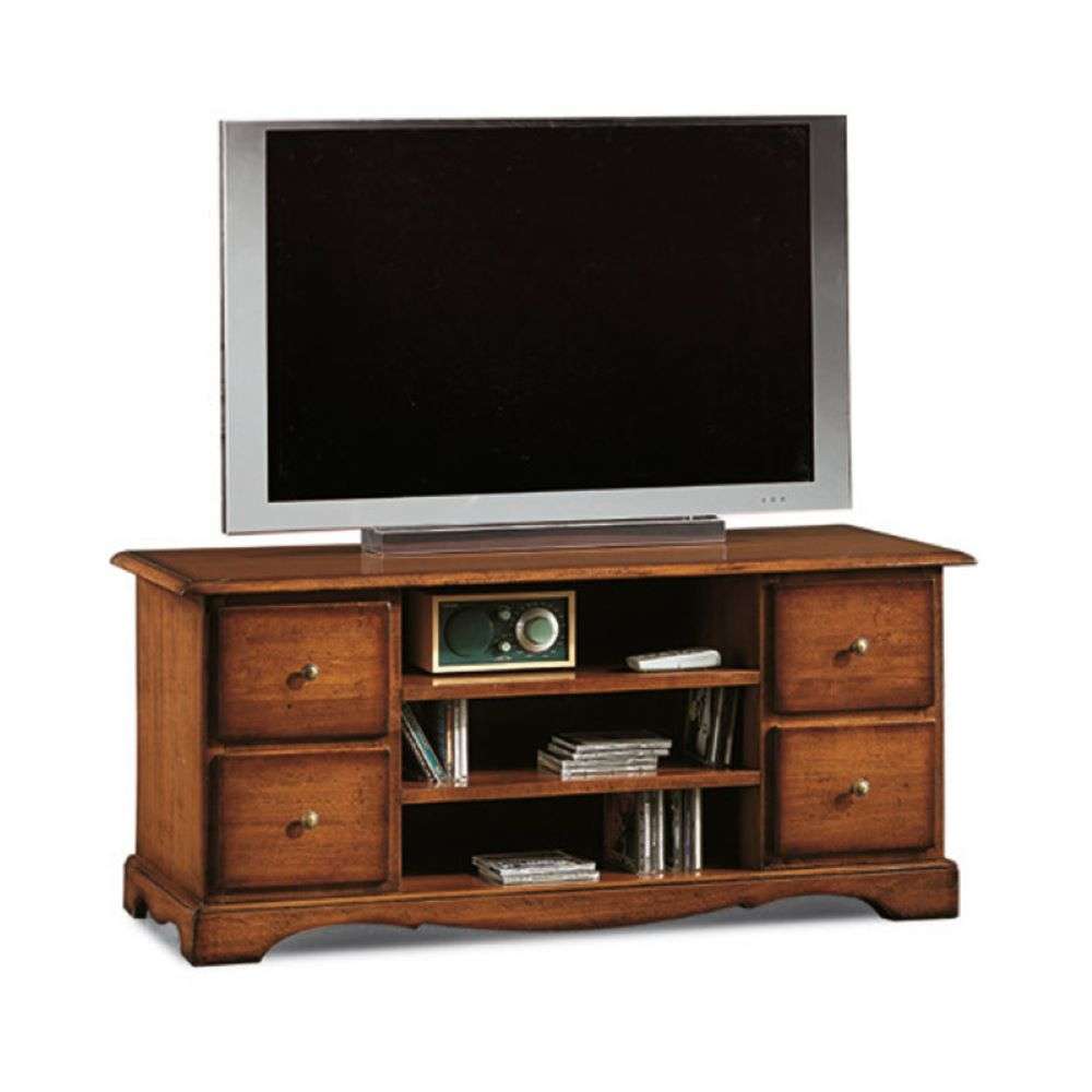 Mobile Porta TV 4 cassetti 3 ripiani arte povera in legno massello e mdf con rifinitura in noce 117X49X53 H