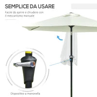 Ombrellone da Giardino Inclinabile 2.3x2.2m con Manovella, Palo in Metallo e 6 Stecche, Crema