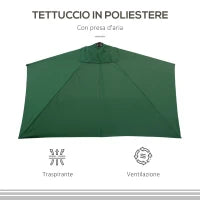 Ombrellone da Parete Mezzaluna Salvaspazio con Apertura a Manovella, Verde