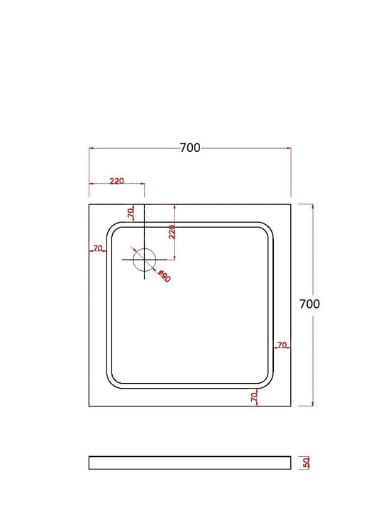 Piatto Doccia Ribassato Quadrato In Abs H 5cm Con Piletta Inclusa 70x70 