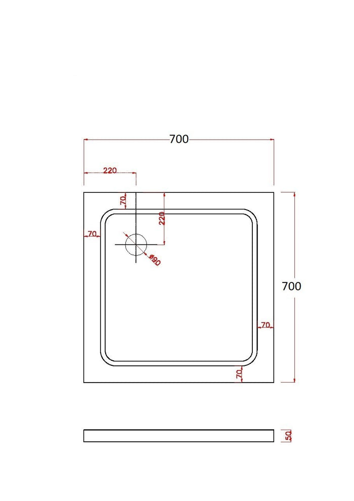 Piatto Doccia Ribassato Quadrato In Abs H 5cm Con Piletta Inclusa 70x70 