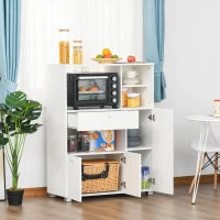 Mobile Cucina per Microonde con Armadietti, Mensole e Cassetto, Credenza Moderna in Legno 90x40x120cm Bianco