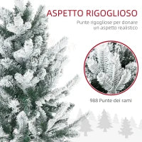 Albero di Natale Innevato 225cm con 988 Rami e Base in Acciaio per Interni con Apertura Automatica