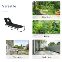 Sedia Sdraio da Esterno Pieghevole con Foro per il Viso e Cuscini, Lettino Prendisole da Giardino, Spiaggia e Campeggio,  Nero