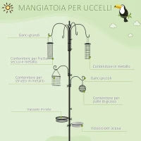 Mangiatoia per Uccelli con 6 Ganci e 4 Contenitori per Mangime in Acciaio, 58x58x226cm