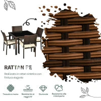 Set da Esterni in Rattan PE con Tavolo e 4 Sedie con Cuscini, Marrone