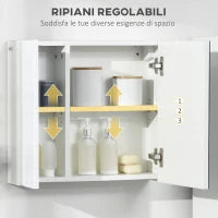 kleankin Armadio a Specchio da Bagno in Truciolato e Vetro con 4 Ripiani Regolabili e Design a Muro, 48x15x45 cm, Bianco