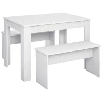 Set 3 Pezzi Tavolo con 2 Panche per Cucina, Bar o Sala da Pranzo Moderna, in Legno Bianco, 2 Posti, 110x70x75cm