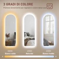 Specchio da Parete ad Arco con Illuminazione LED Regolabile e Controllo Touch, in Vetro Temperato, 40x3x120 cm