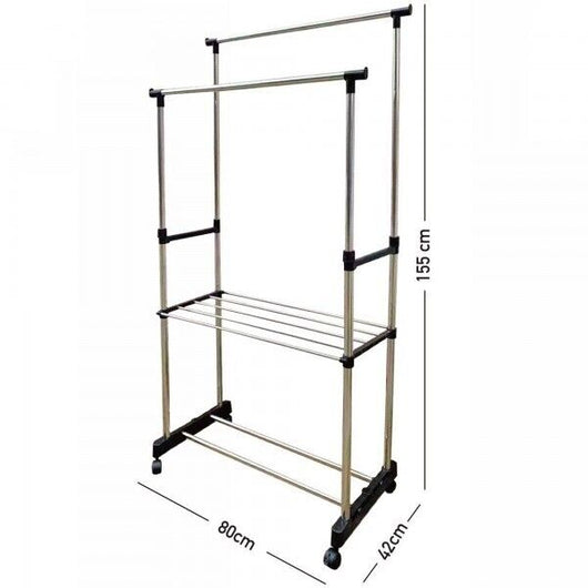 Stand appendiabiti da terra attaccapanni abiti 155 x 80 x 42mm doppio 69063