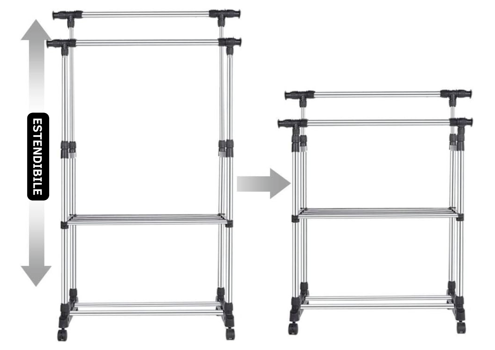 Stand appendiabiti da terra attaccapanni abiti 155 x 80 x 42mm doppio 69063
