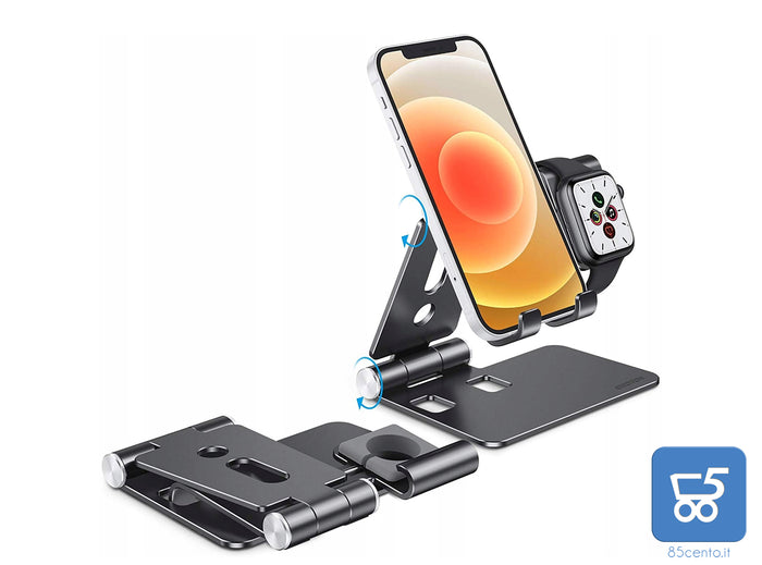 Stand per smartphone smartwatch tablet 2 in 1 OMOTON CW04 lega alluminio