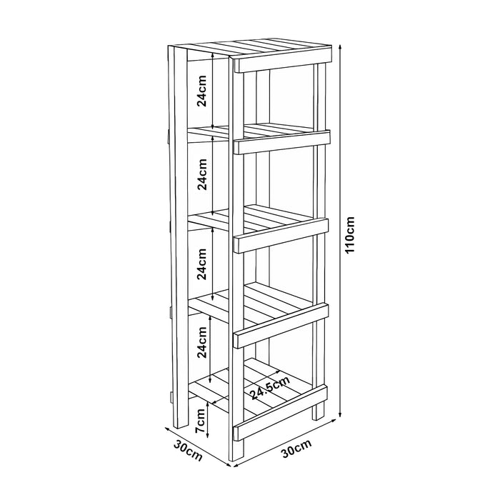 Scaffale da Bagno Kinnula con 5 Ripiani a Doghe Legno di Pino Naturale 110 x 30 x 30 cm [en.casa]