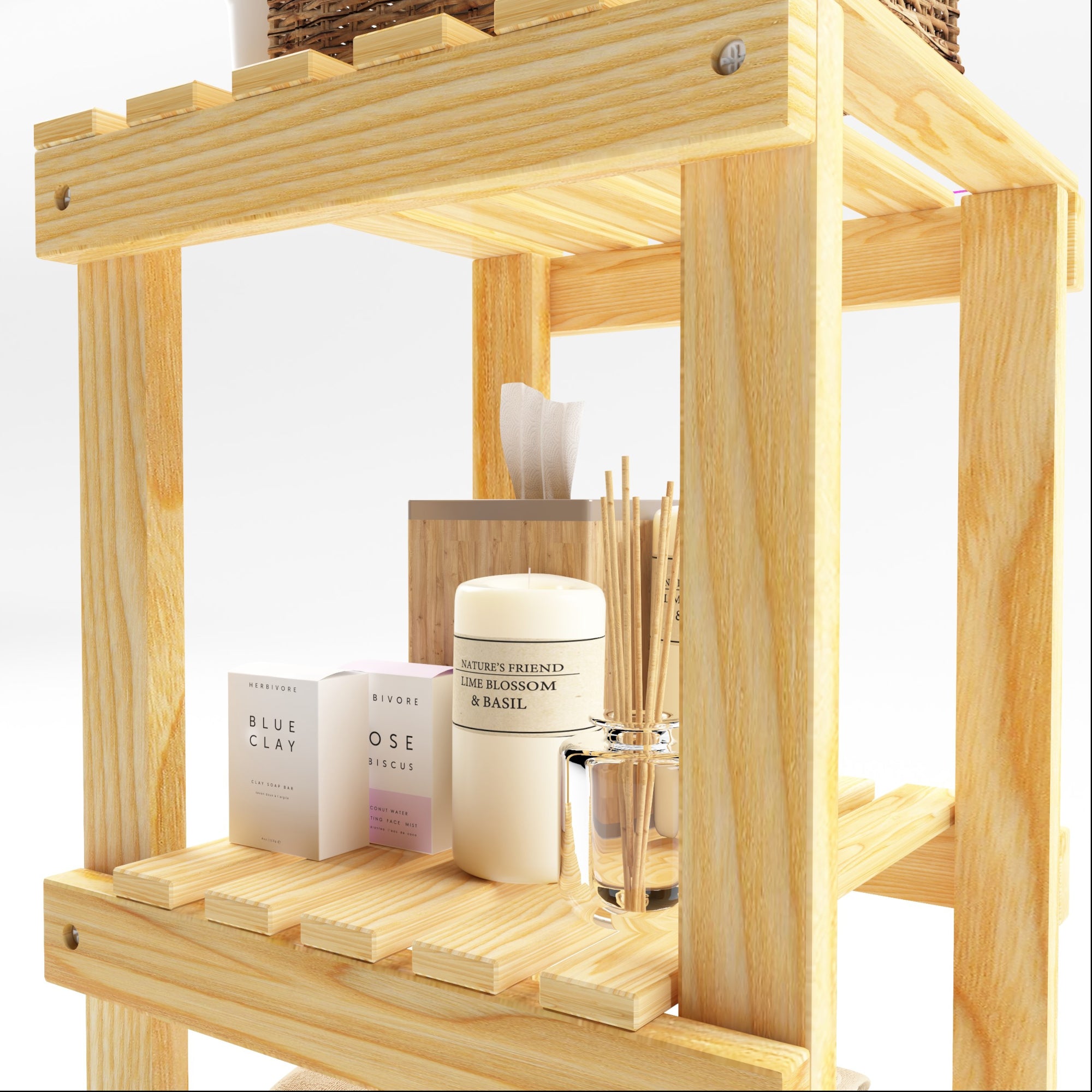 Scaffale da Bagno Kinnula con 5 Ripiani a Doghe Legno di Pino Naturale 110 x 30 x 30 cm [en.casa]