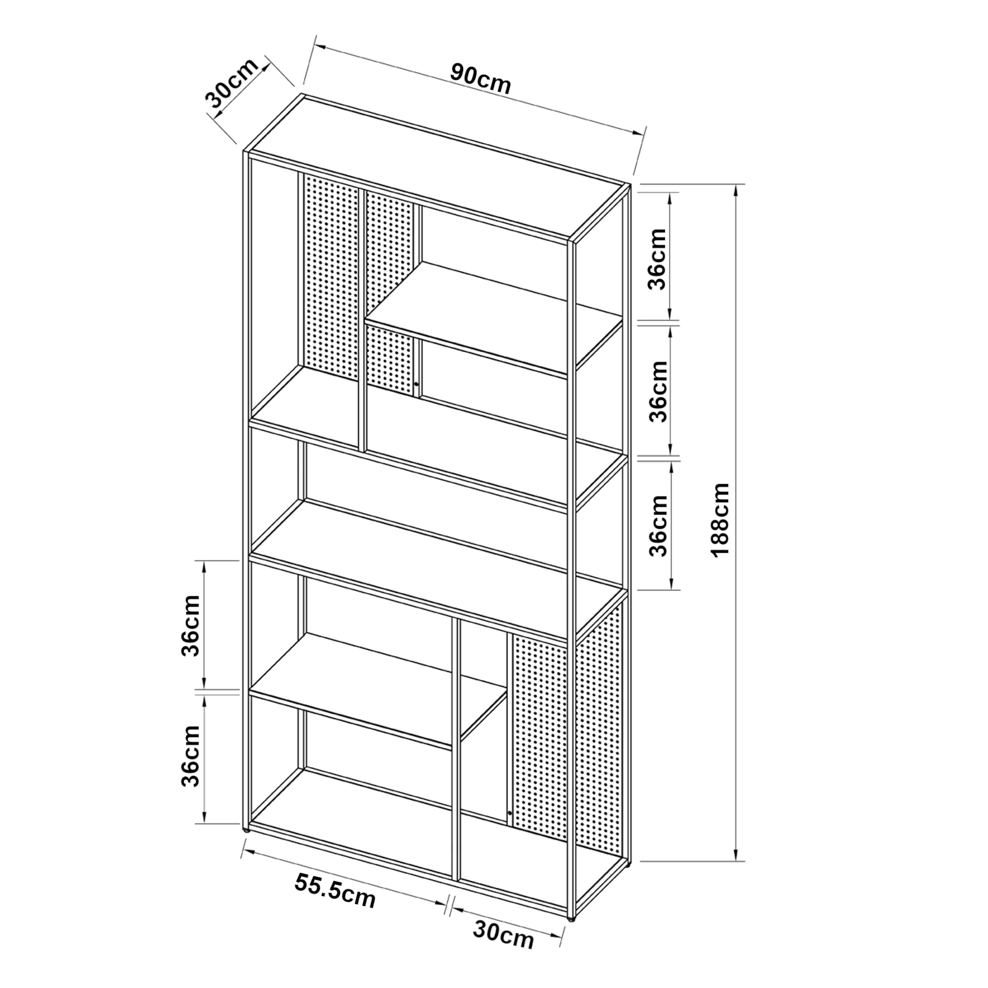 Scaffale da Terra Vehmaa in Acciaio 188 x 90 x 30 cm Nero opaco [en.casa]