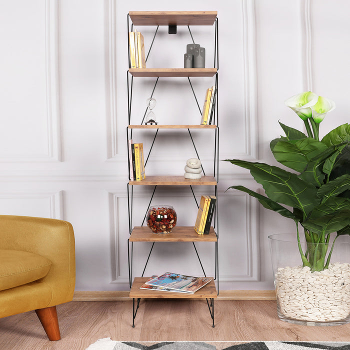 Scaffale da Terra Boden a 6 Piani 164 x 46 x 30 cm Effetto Legno / Nero [en.casa]