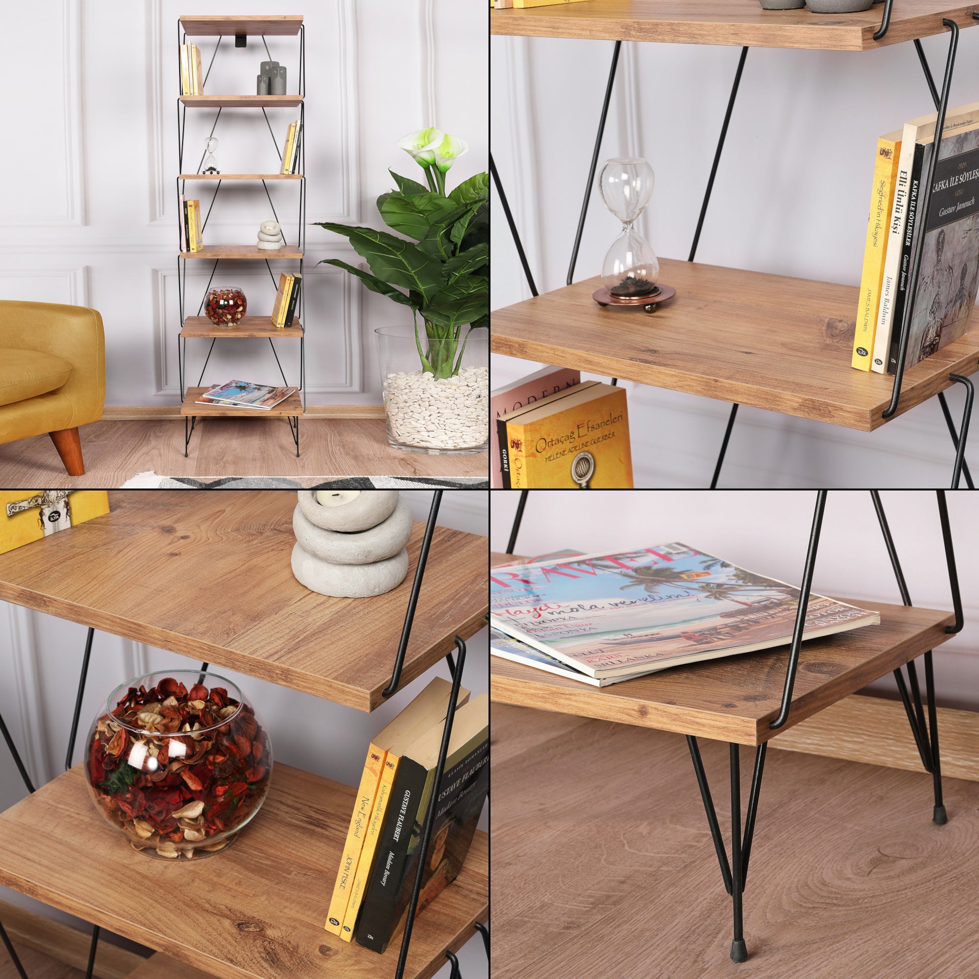 Scaffale da Terra Boden a 6 Piani 164 x 46 x 30 cm Effetto Legno / Nero [en.casa]