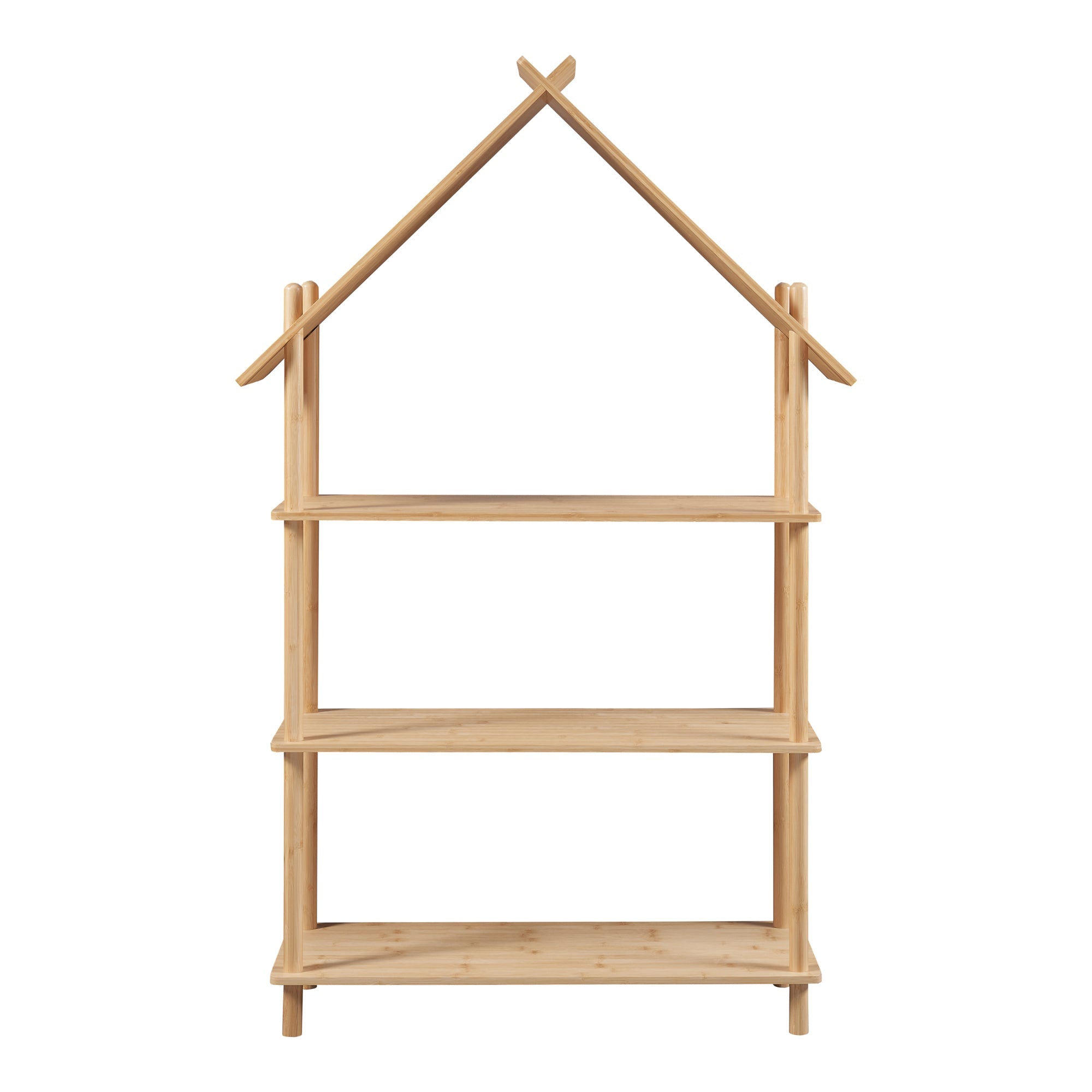 Libreria per bambini a tre ripiani a forma di cabina di bambù 137 x 90 x 30 cm bambù naturale 03_0009005