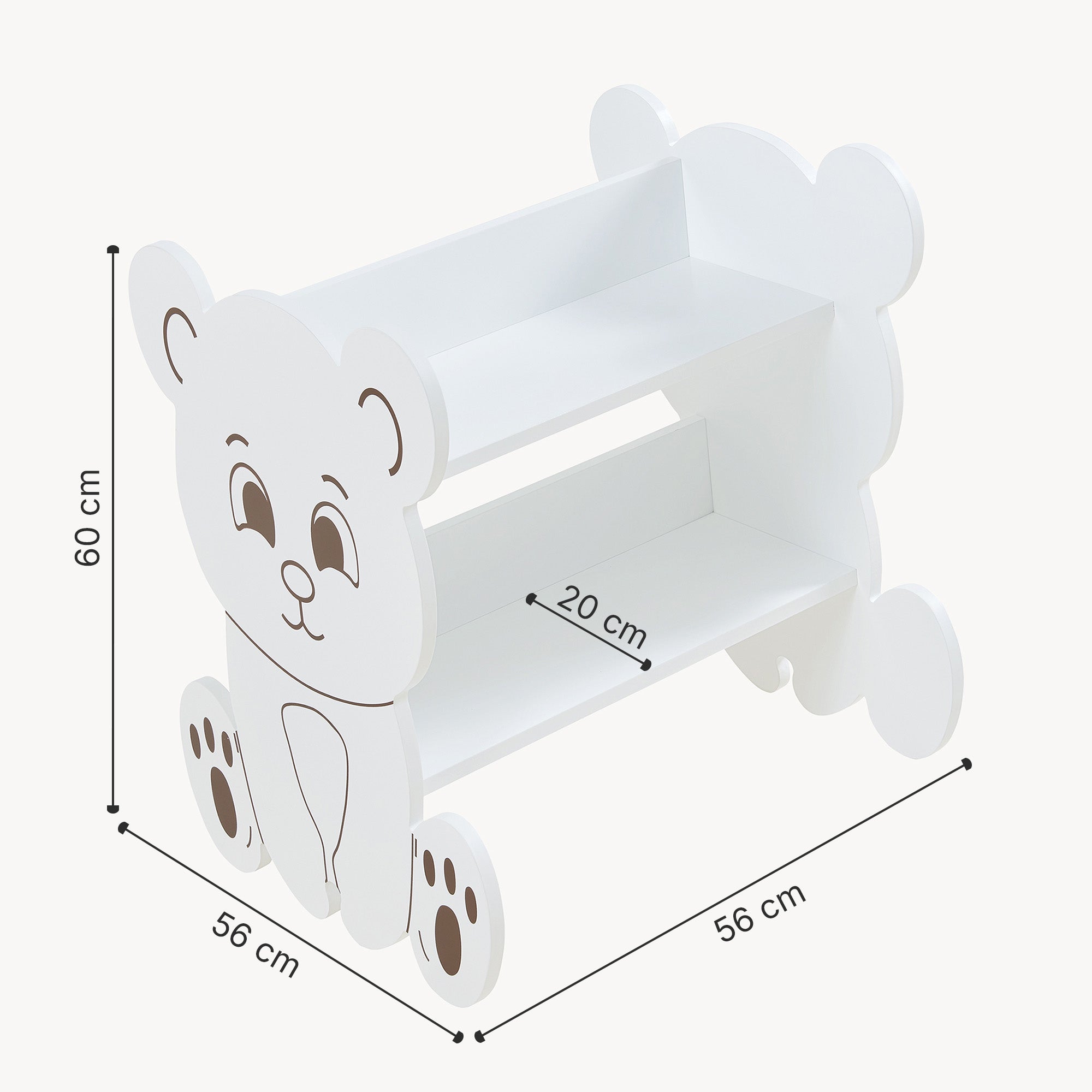 Scaffale Tårnby per Cameretta Libreria Bassa a 2 Ripiani 60x56x56 cm Design Orsacchiotto - Bianco [en.casa]