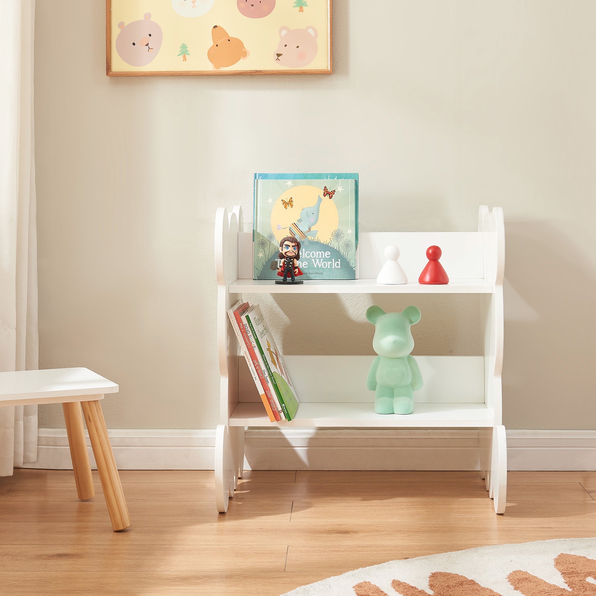 Scaffale Tårnby per Cameretta Libreria Bassa a 2 Ripiani 60x56x56 cm Design Orsacchiotto - Bianco [en.casa]