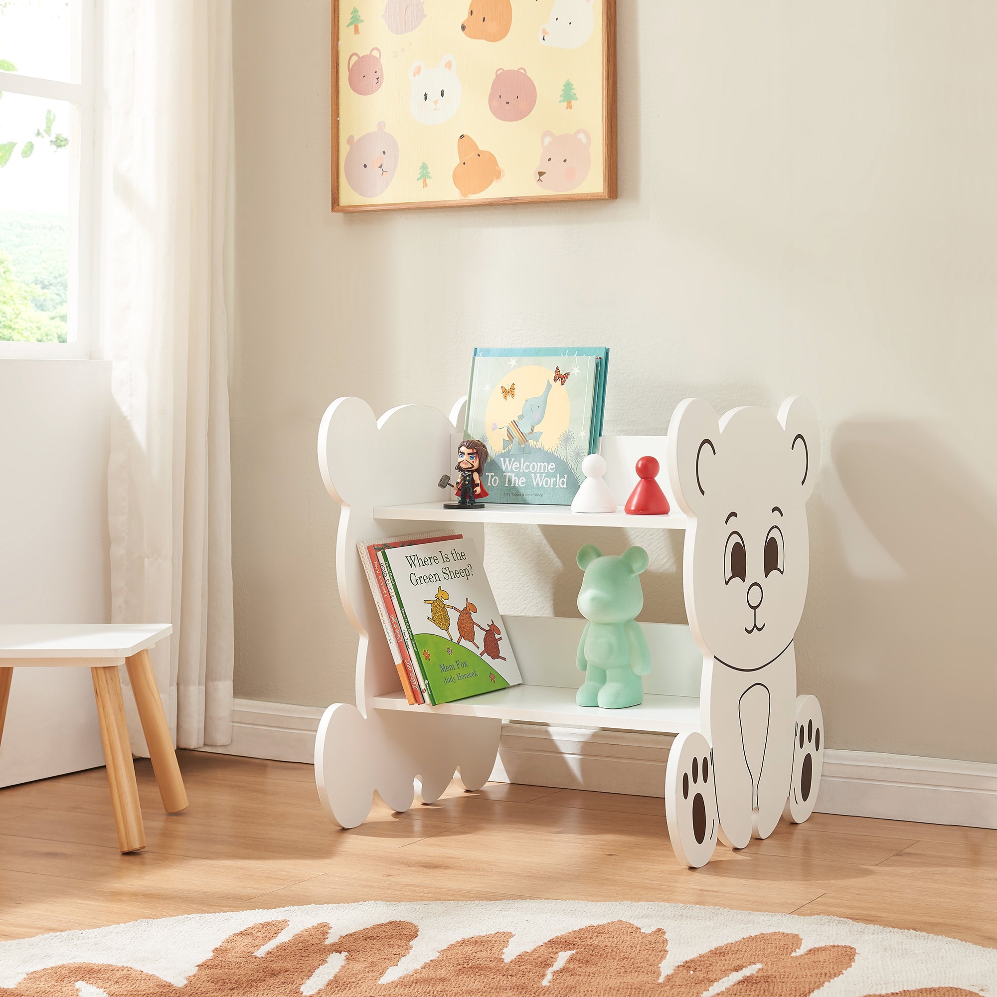 Scaffale Tårnby per Cameretta Libreria Bassa a 2 Ripiani 60x56x56 cm Design Orsacchiotto - Bianco [en.casa]