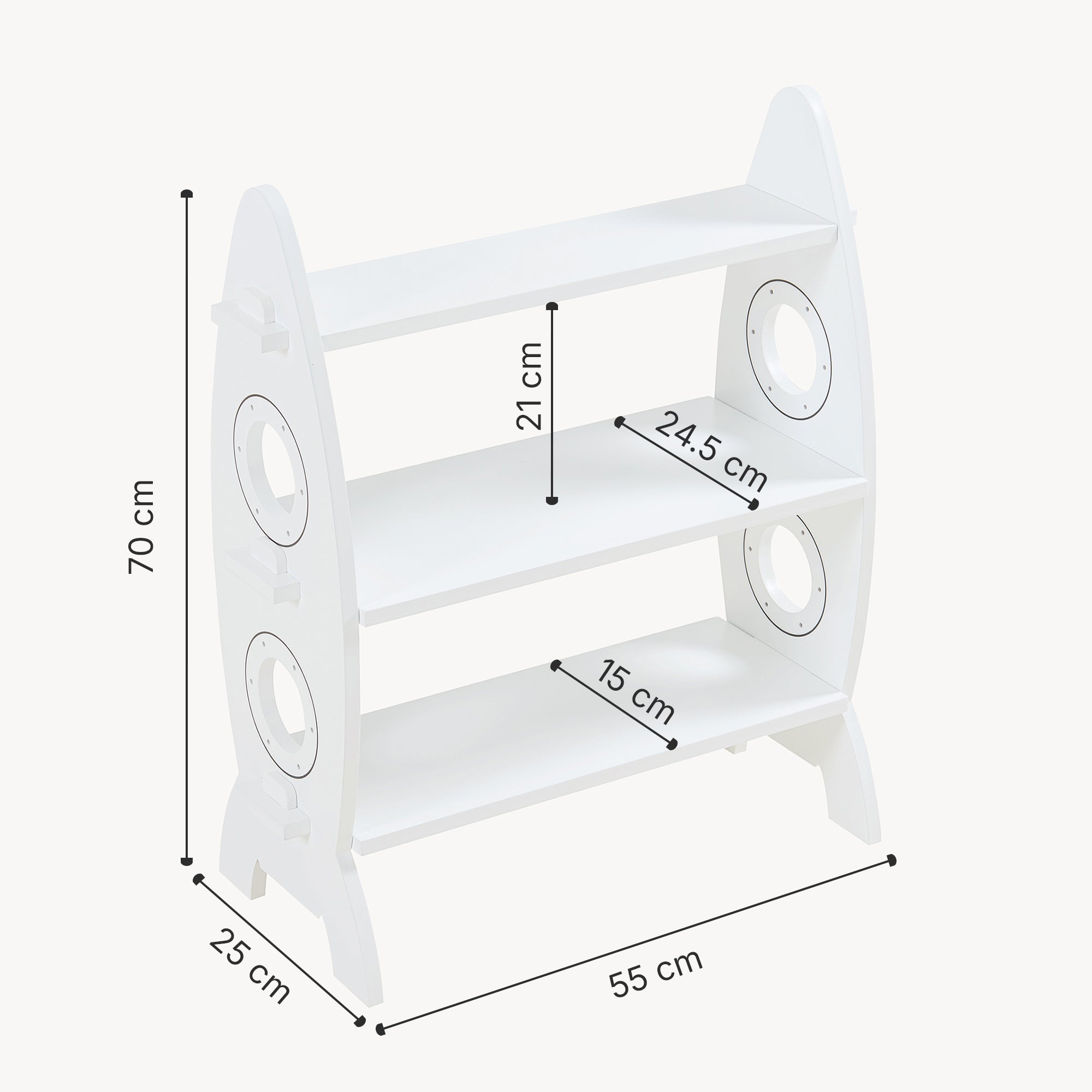 Scaffale Tårnby per Cameretta Libreria Bassa a 3 Ripiani 70x55x25 cm Design Razzo - Bianco [en.casa]