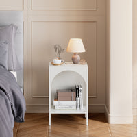 Tavolino Akaa con Scomparto Aperto Arcuato 52 x 35 x 35 cm Bianco [en.casa]