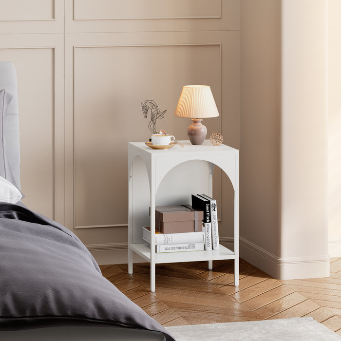 Tavolino Akaa con Scomparto Aperto Arcuato 52 x 35 x 35 cm Bianco [en.casa]