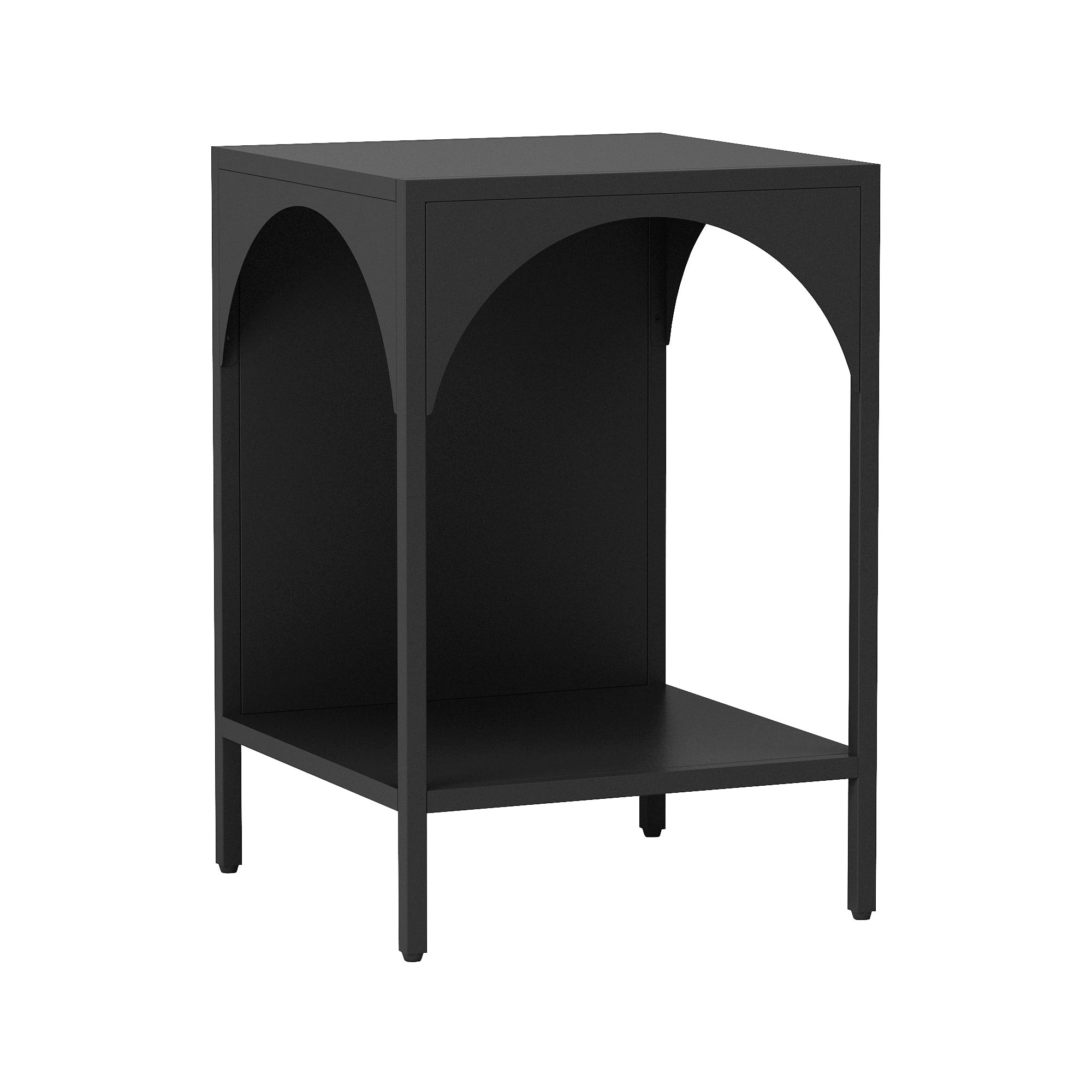 Tavolino Akaa con Scomparto Aperto Arcuato 52 x 35 x 35 cm Nero [en.casa]