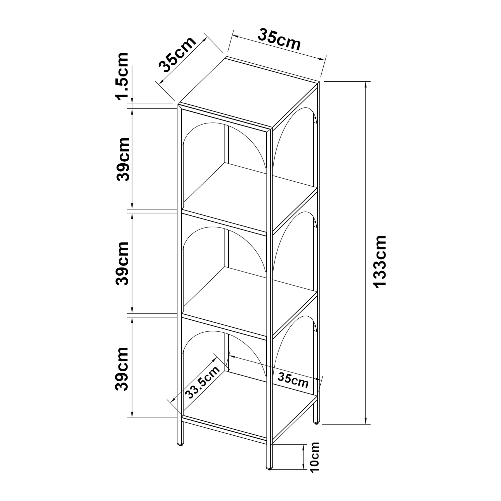 Scaffale Akaa con Scomparti Aperti Arcuati 133 x 35 x 35 cm Nero [en.casa]