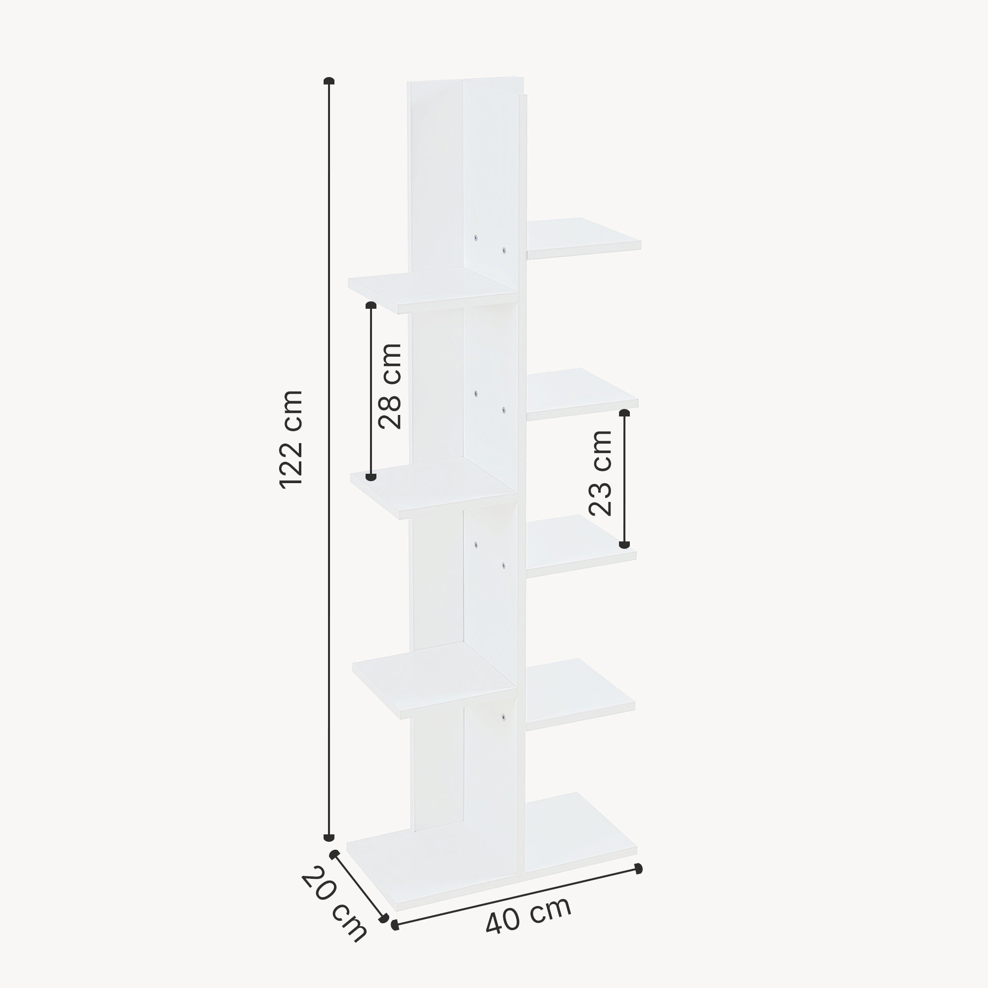 Scaffale da Terra Rødekro Libreria Mobile Espositore a 9 Piani da Appoggio 122x40x20 cm Bianco [en.casa]
