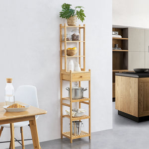Scaffale a Torre in Bambù 'Siilinjärvi' con Cassetto e 7 Ripiani Portaoggetti [en.casa]