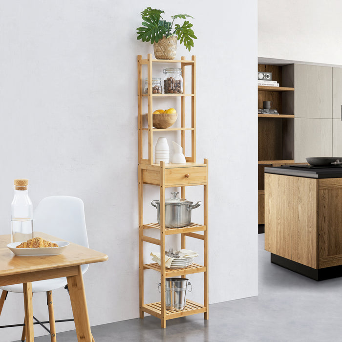 Scaffale a Torre in Bambù 'Siilinjärvi' con Cassetto e 7 Ripiani Portaoggetti [en.casa]