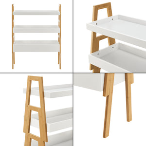 Scaffale Impilabile Set Hitra di 3 Ripiani a Bordi Rialzati Bambù Naturale / Bianco [en.casa]