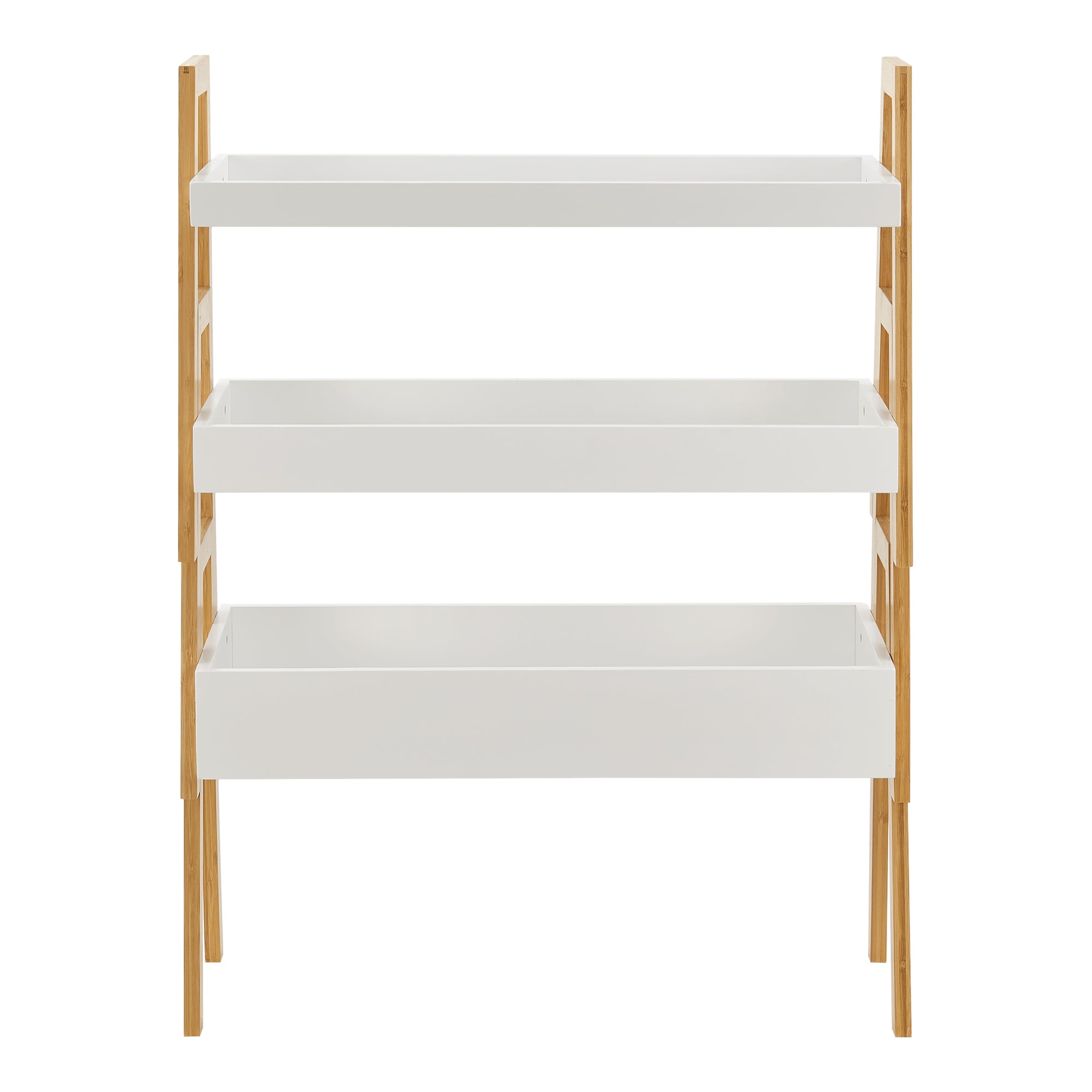 Scaffale Impilabile Set Hitra di 3 Ripiani a Bordi Rialzati Bambù Naturale / Bianco [en.casa]