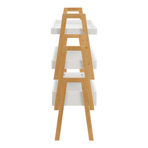 Scaffale Impilabile Set Hitra di 3 Ripiani a Bordi Rialzati Bambù Naturale / Bianco [en.casa]