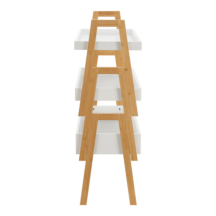 Scaffale Impilabile Set Hitra di 3 Ripiani a Bordi Rialzati Bambù Naturale / Bianco [en.casa]