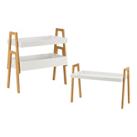 Scaffale Impilabile Set Hitra di 3 Ripiani a Bordi Rialzati Bambù Naturale / Bianco [en.casa]