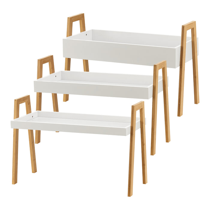 Scaffale Impilabile Set Hitra di 3 Ripiani a Bordi Rialzati Bambù Naturale / Bianco [en.casa]