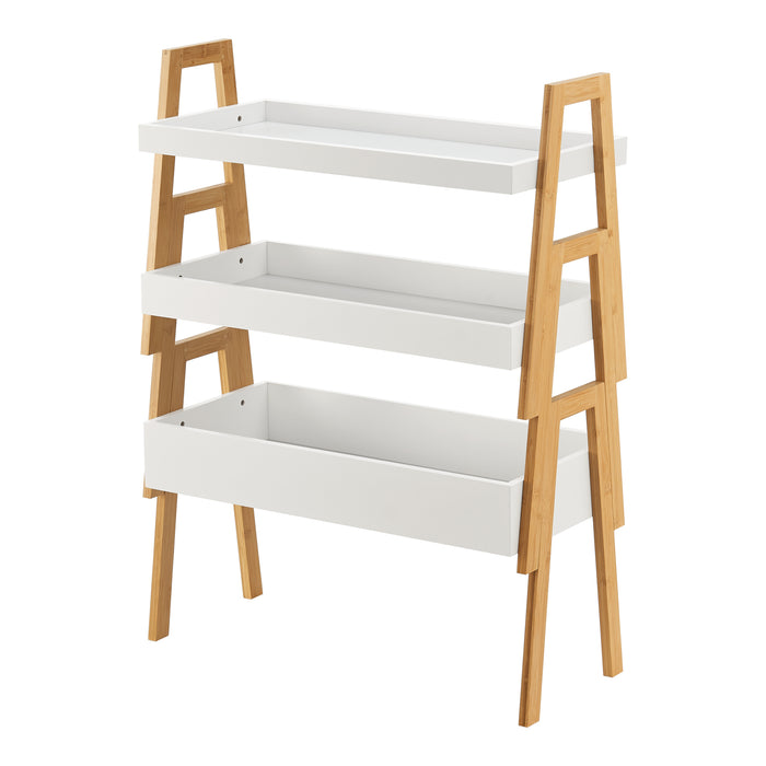 Scaffale Impilabile Set Hitra di 3 Ripiani a Bordi Rialzati Bambù Naturale / Bianco [en.casa]
