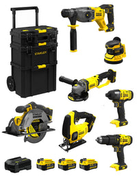 Stanley fatmax v20 stanley fatmax kit svk707 (sfmch900 + sfmcg400 + sfmcd711 + sfmcf800 + sfmcs500 + sfmcs600 + sfmcw220 + 3 x 4,0 ah + caddy 3en1) 8435587919643