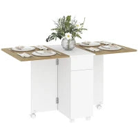 Tavolo Rettangolare Allungabile con 2 Cassetti e un Armadietto in Legno, 140x76x74 cm, Bianco e Color Legno
