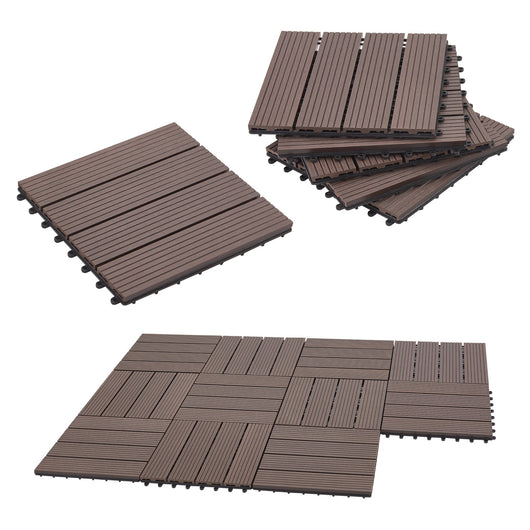Set di 11 piastrelle da giardino in legno composito 1m² 30 x 30 x 22 cm marrone scuro 03_0006875
