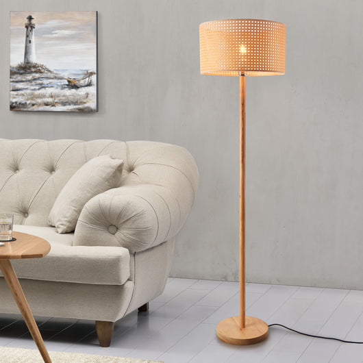 Lampada da Terra Rochdale con Paralume Cilindrico in Rattan lux.pro