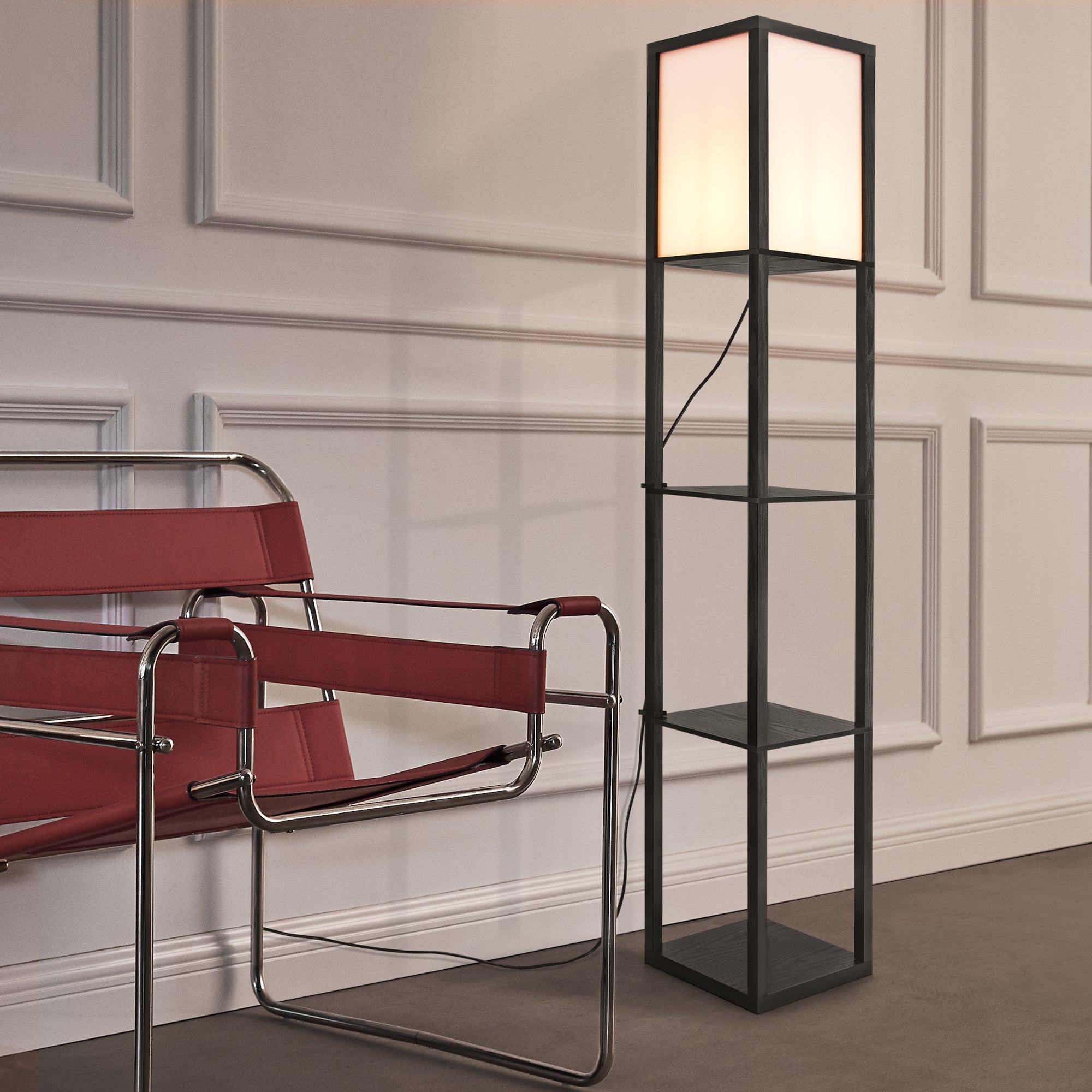 Lampada a Scaffale Stapleford con Paralume Quadrato Bianco - lux.pro